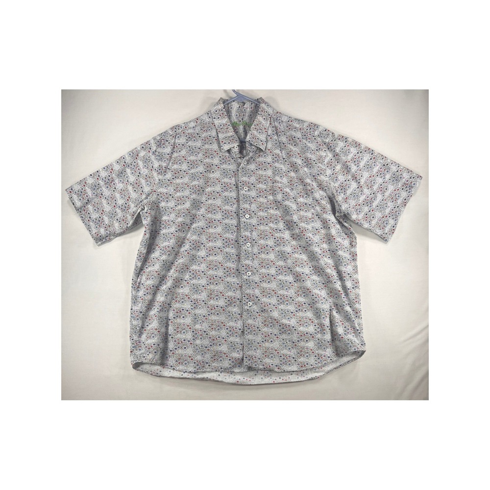 Alan Flusser Mens XXL Short Sleeve Button Down Shirt White Multi Daisy Floral - Picture 2 of 8